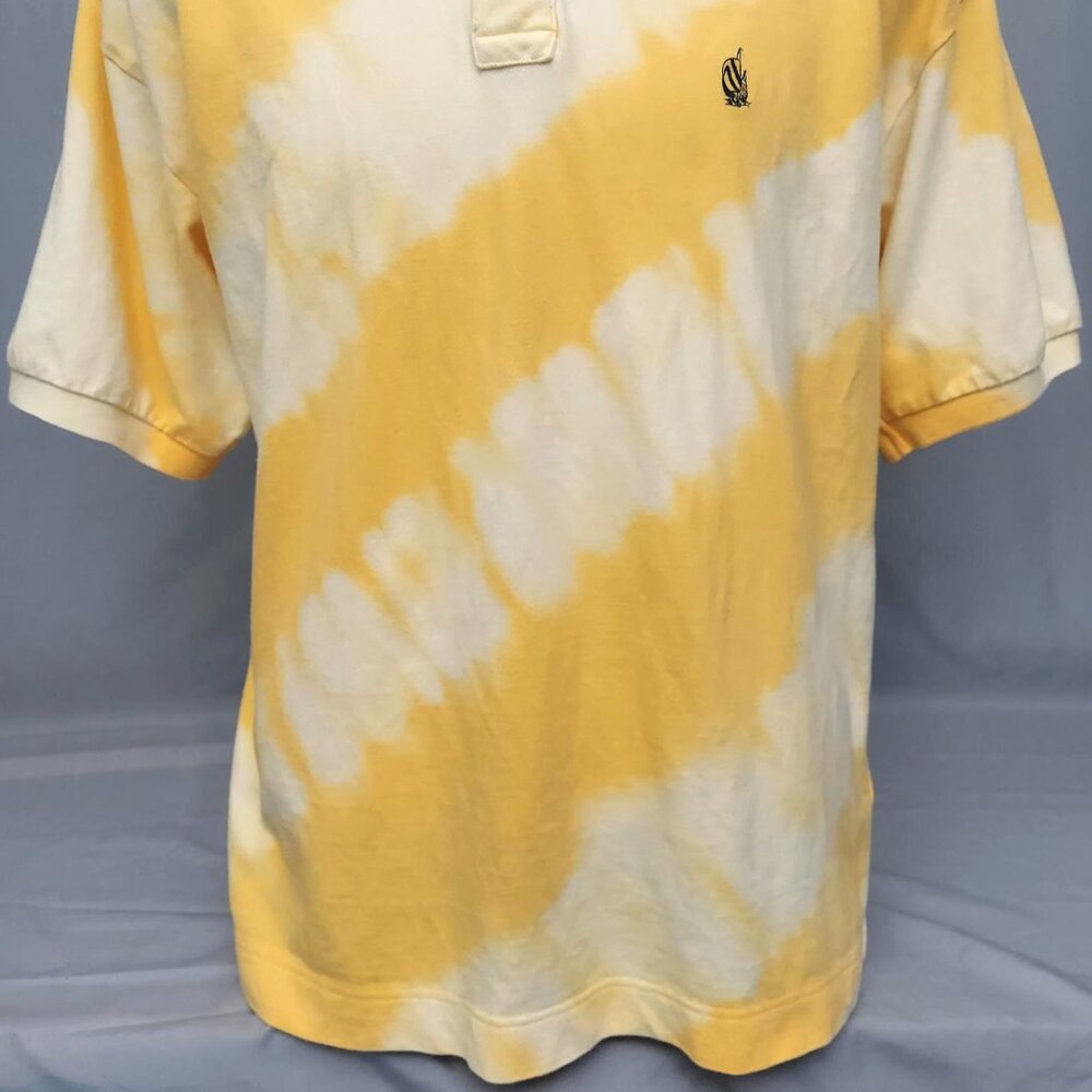 Vintage Nautica Polo Shirt Size Large Short Sleeve Tie Dye Yellow & White - Picture 6 of 8